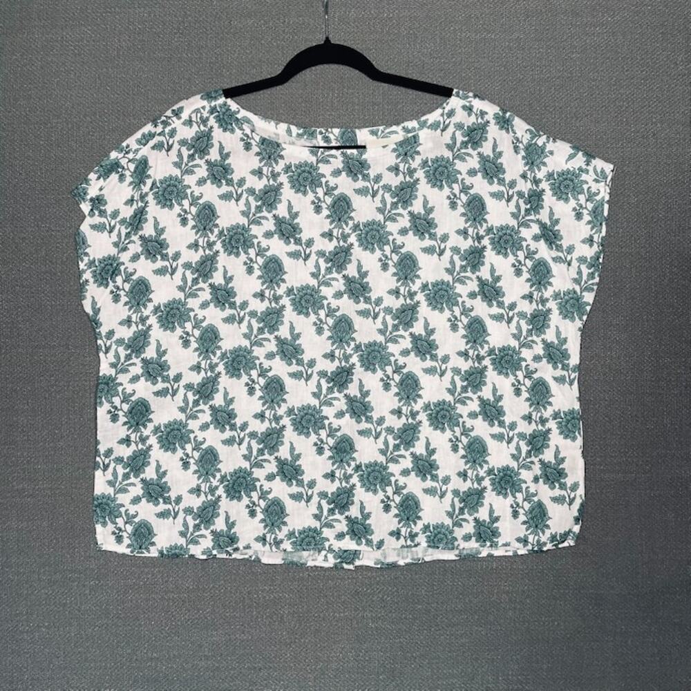 Cynthia Rowley Linen Boxy Crop Top Back Buttons Floral Print Large